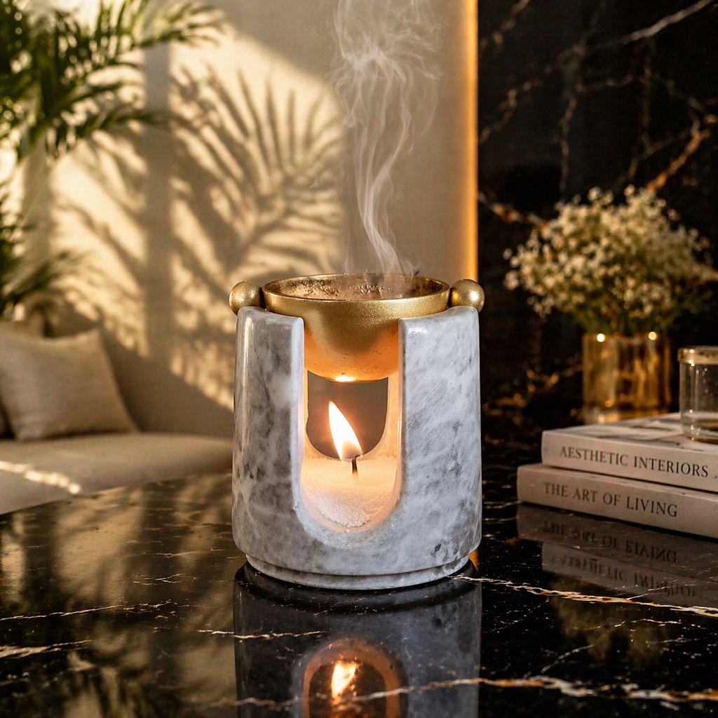 Calcutta Marble Oil Burner (Including 150 of eco-friendly fragrance oil)