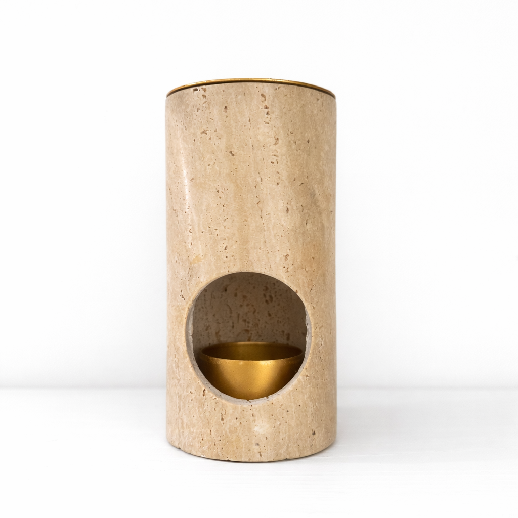 Travertine Oil Burner with Brass Container